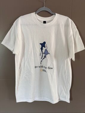National Geographic White Tee with Blue Shark Graphic